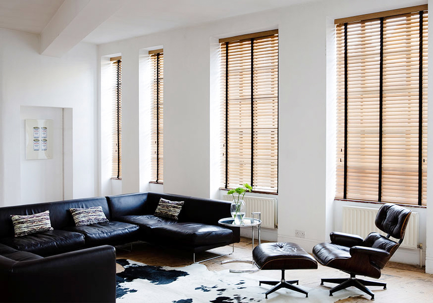 wooden blinds in living room